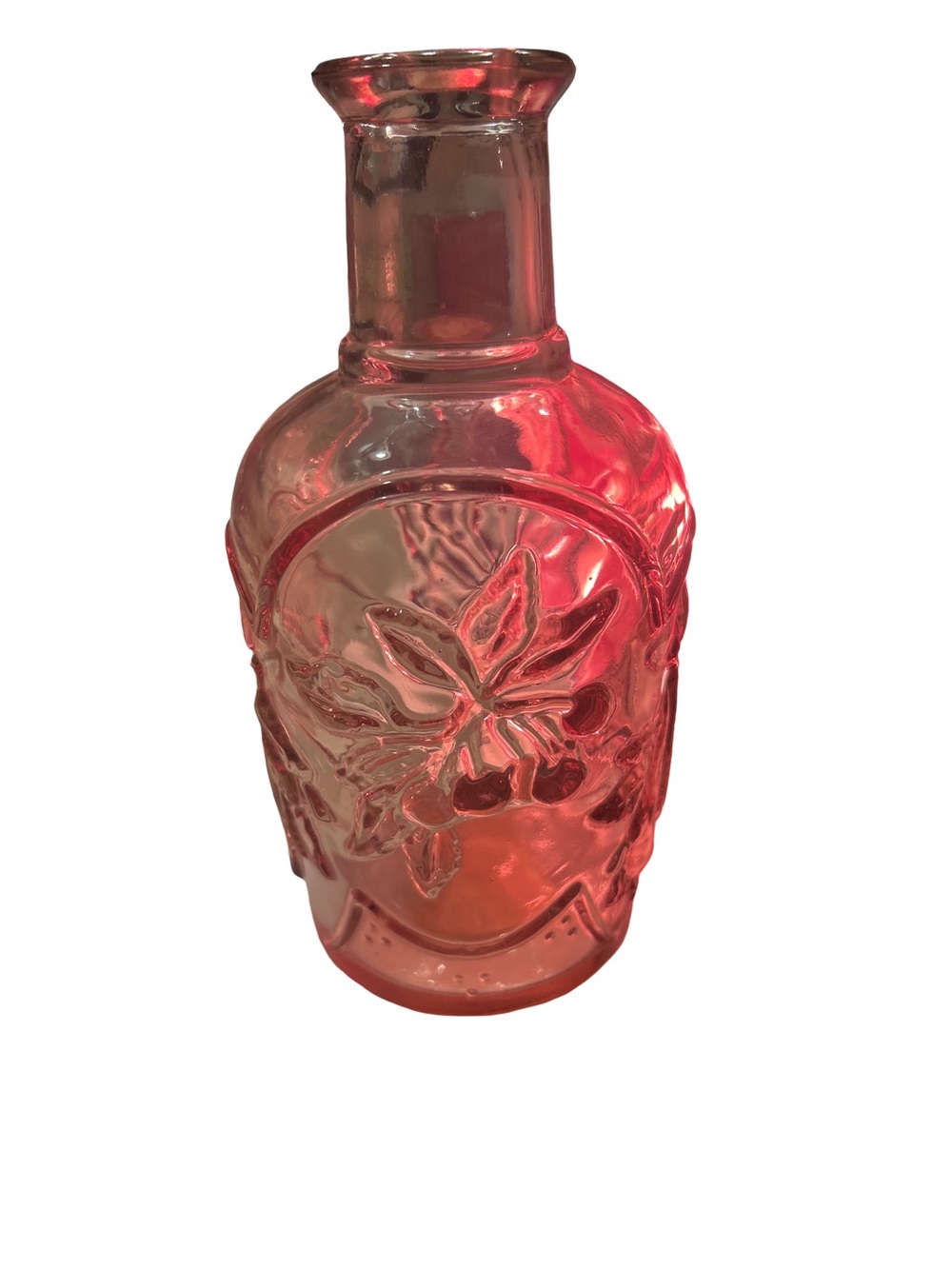 Libbey Vintage Pink Glass Bottle Decanter Grapes Flowers Embossed Canada